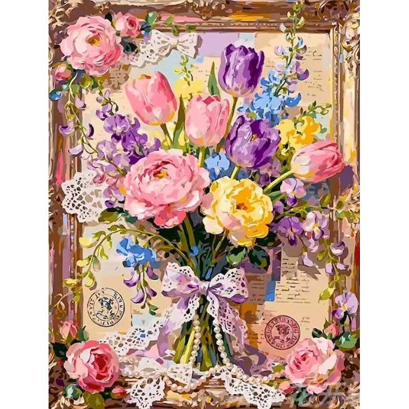 GATYZTORY Bouquet Painting By Numbers Acrylic paints Drawing By Numbers Flower Acrylic Painting on Canvas On canvas Diy Idea 30x20cm no frame