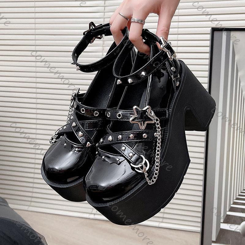 Fashion Comemore Fashion JK Uniform Heightening Pumps Mary Jane Shoes Female Spring Autumn Leather Thick Bottom Retro Punk Lolita Shoes