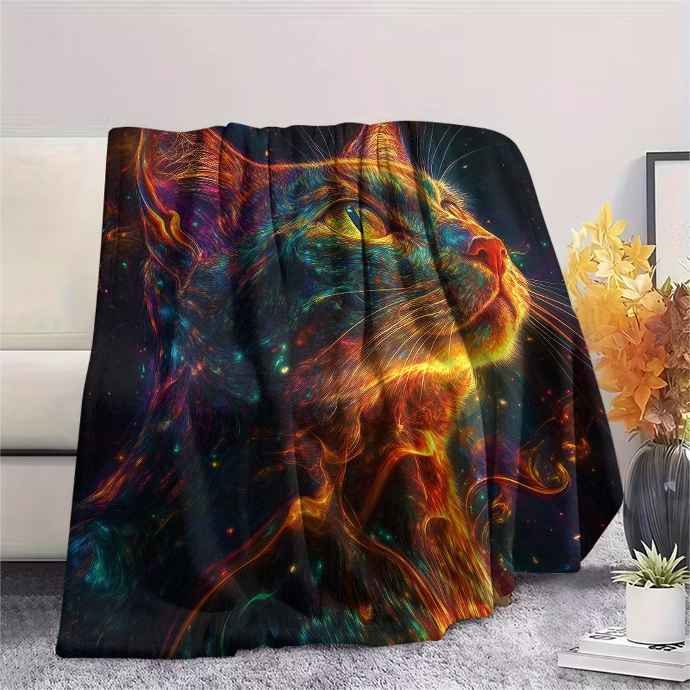Neon Cats  Print Flannel Blanket, High quality Comfortable for All Seasons, Home Decor, Warmth and Comfort