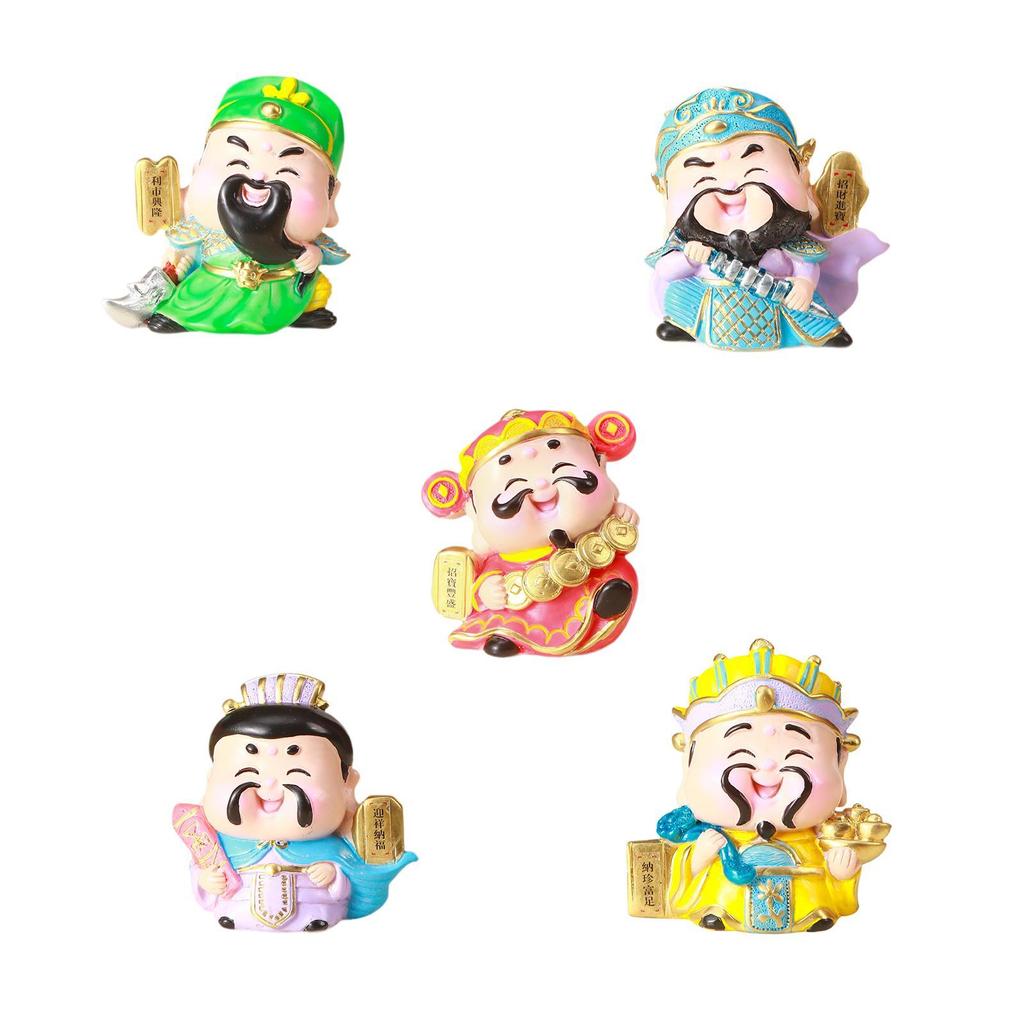 Cartoon God of Wealth Figurine Cute Decorative Tabletop Decoration Feng Shui Statue for Bookshelf Living Room Hotel Office Table