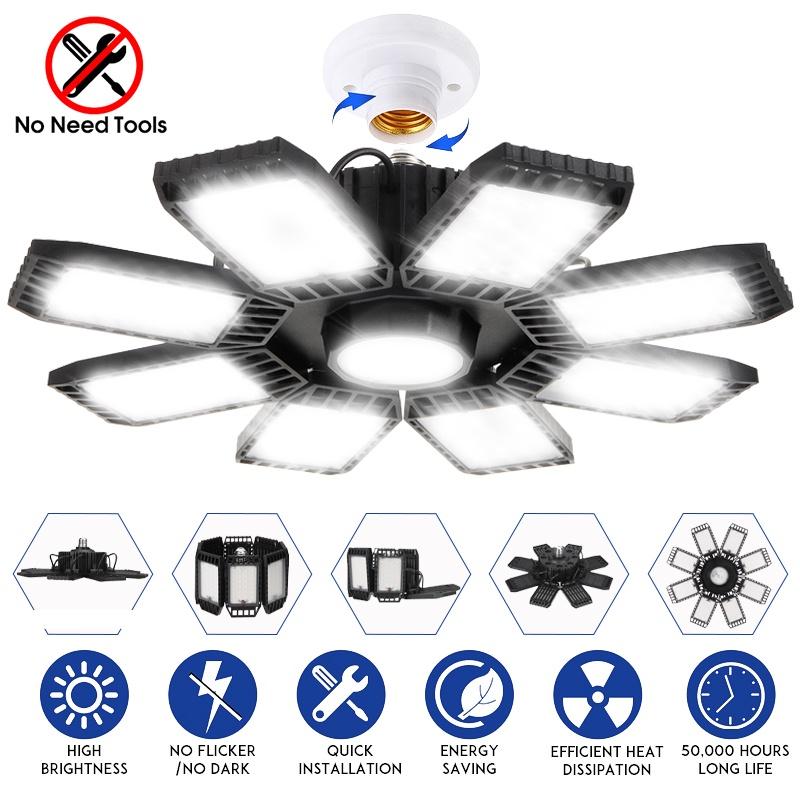 AC 85-265V 250W 6500K E27 LED Garage Light Lamp Adjustable Deformable Bulb Ceiling Light For Shop/Storage/Warehouse Workshop Lighting