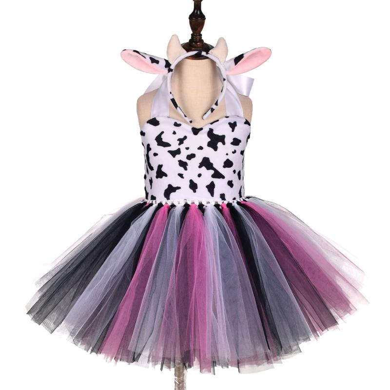 Kids Animal Ears Headband Tie Tail Tutu Dress Set Cosplay Halloween Costume Birthday Party Gift Hair Band Christmas Prop