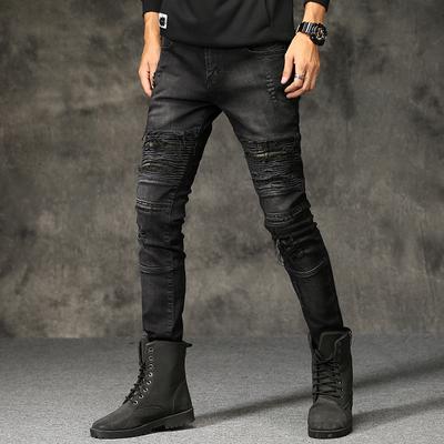 2024 New Men'S Jeans European And American Trendy Slim Fit Ripped Jeans Men'S Motorcycle Jeans Small Leg Elastic Pants