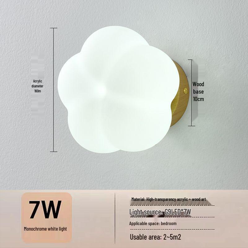 Cream Style Wooden Wall Lamp - Modern Cotton Bedside Lamp for Bedroom, Living Room, Corridor, Balcony