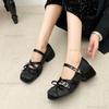 Fashion Mid Heel Belt Buckle Bow Square Toe Women's Lolita Shoes Chunky Heels Women Mary Jane Shoes Size 35-40 Elegant Zapatos De Mujer