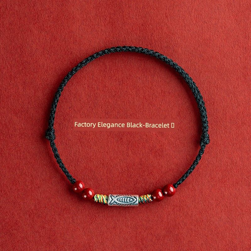 

Putuo Mountain Ashore Koi Carrying Strap Sterling Silver Cinnabar Red Rope Anklet Women Year of Fate Lucky Beads Must Pass the Exam Bracelet Silver koi bracelet Elegance Black