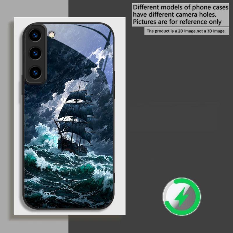 Sea storm small sailboat Suitable For Samsung Galaxy S26 Ultra S20 FE S21 S22+ S23 Plus S24 S25 Edge magnetism Glass Phone Casee