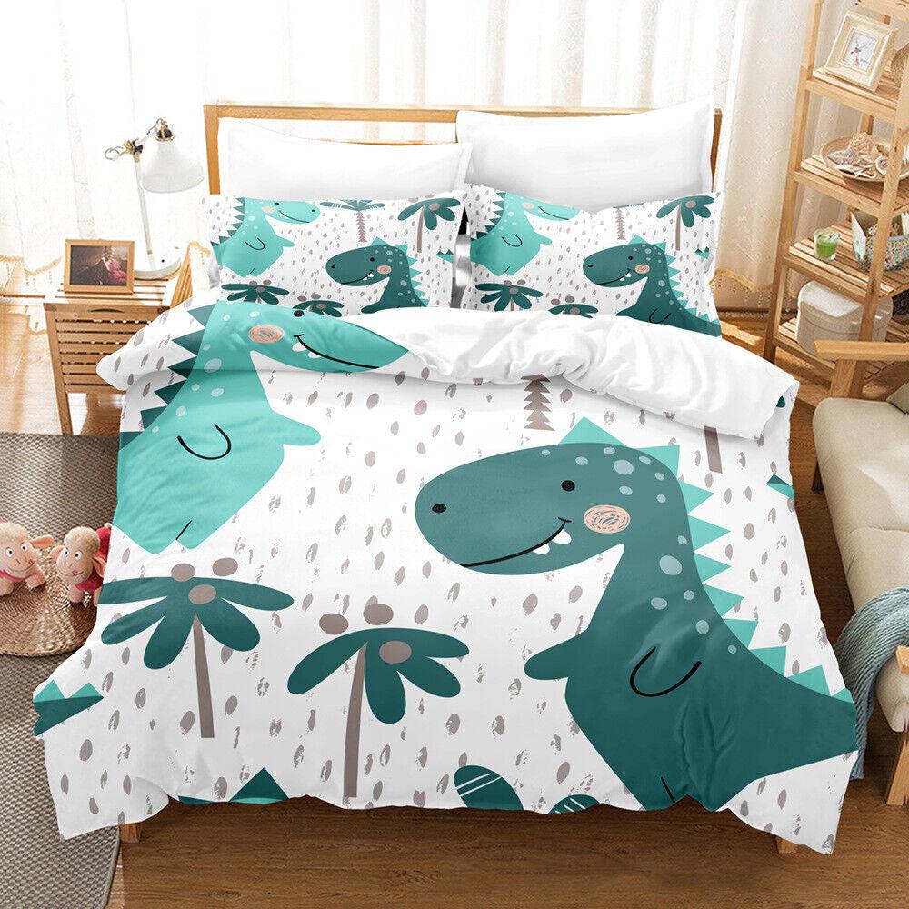Serie Dinosauri Cartone Animato Copripiumino/Trapunta/Piumino Singolo/Matrimoniale/Queen Set Biancheria da Letto