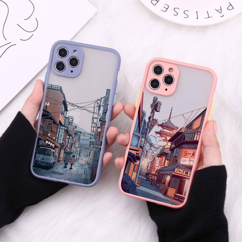 Japanese Anime Painted House scenery Phone Case For iPhone 16 15 Plus X XR XS Max 17 16 15 13 12 11 14 Pro Max Hard Matte Cover