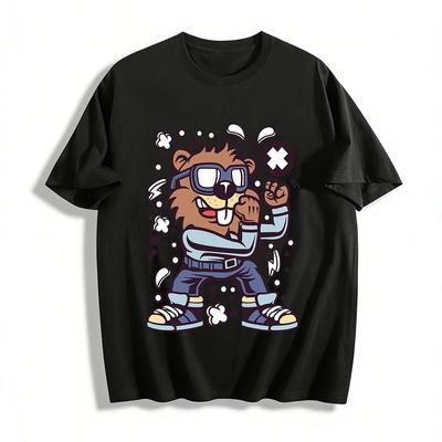 Grumpy Beaver Print Casual Tshirt Trendy Streetwear For Men And Women Pure Cotton T-shirt