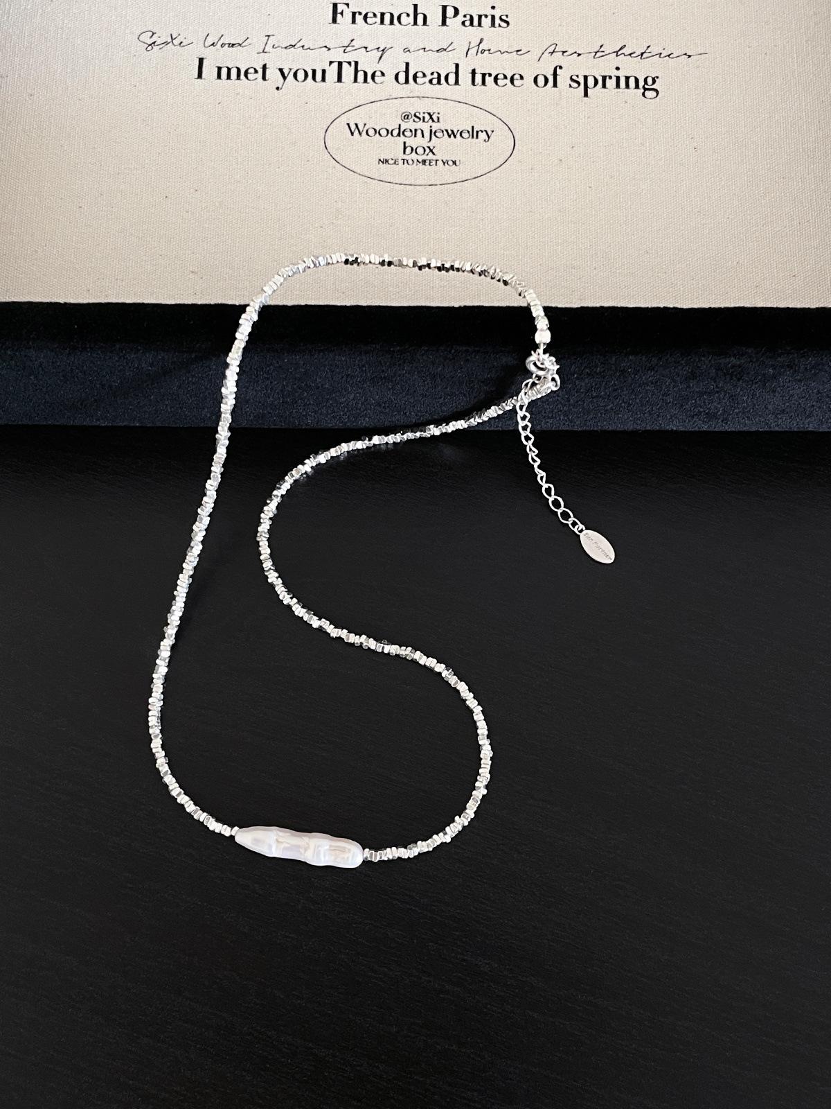 

Ожерелье из стерлингового серебра 925 пробы, женское, французское, ретро, натуральный пресноводный жемчуг особой формы, цепочка на ключицу, осенние аксессуары, новые 925 silver