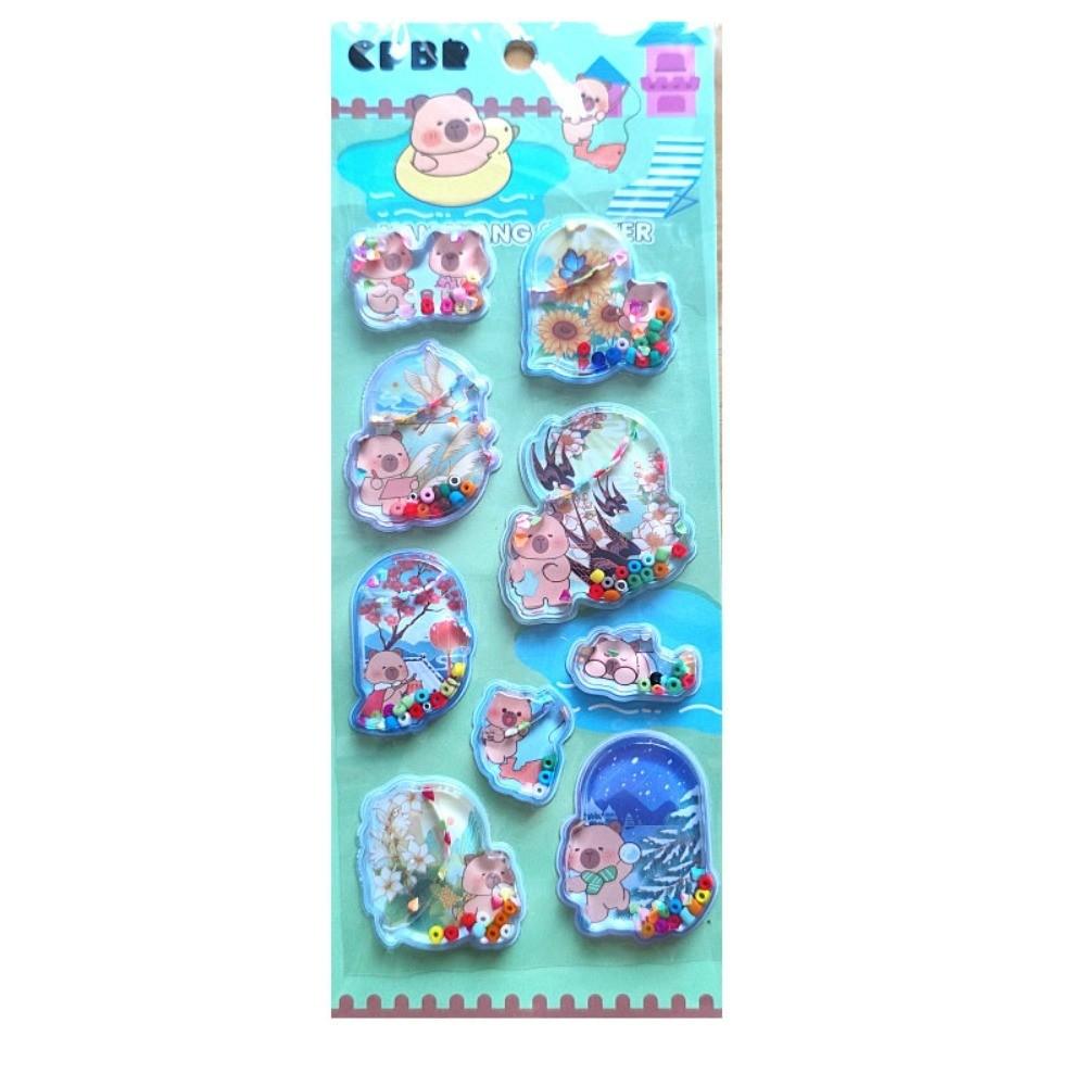 Cute Kids' 3D Water-Filled Shaker Stickers (4 Pieces)Reusable Removable Decor for Capybara Bear Cub Themed Anime Worlds Store