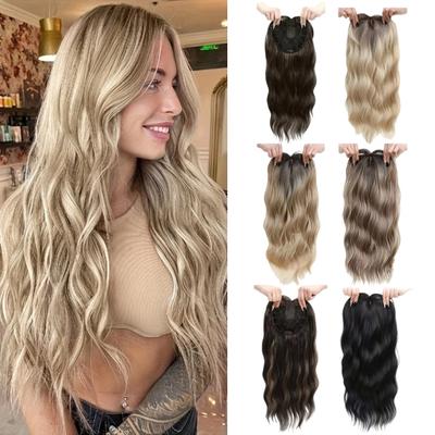 Extensiones de cabello sintético para mujer, de aspecto natural, largas y onduladas, con clip, ligeras, para cubrir el cabello gris y con poco volumen.