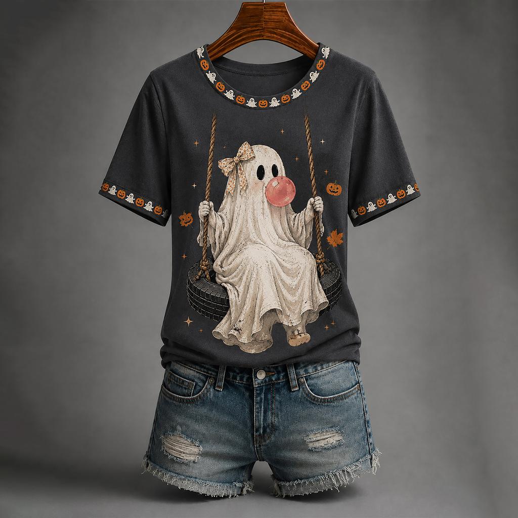 Women's Casual Halloween Print Short Sleeve T-Shirt