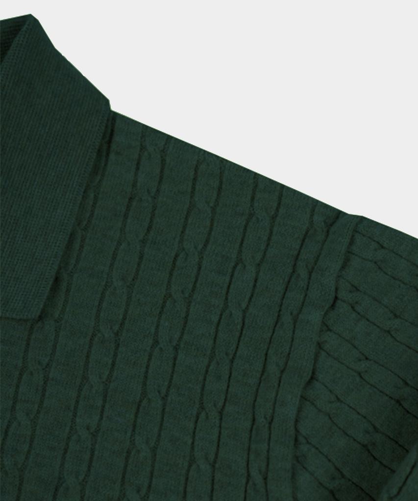 BIRBANTE Soft Washable Cable Collar Knit - Dark Green