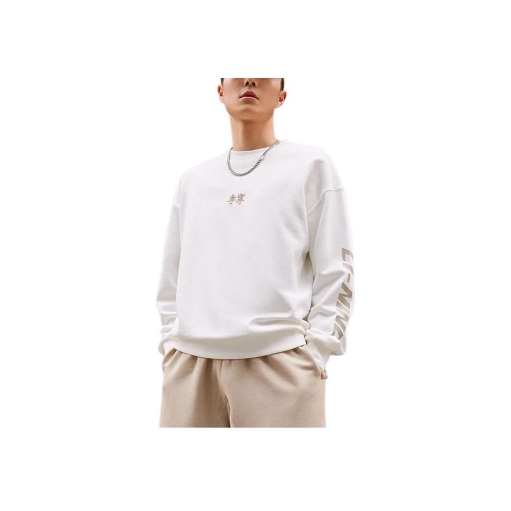 Li-Ning Sports Fashion Series Logo Embroidered Crew Neck Sweatshirt Unisex Tops Milk-White AWDT605-4