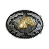 Golden Horse Oval Belt Buckle: Ethnic-Western Tang Grass Design