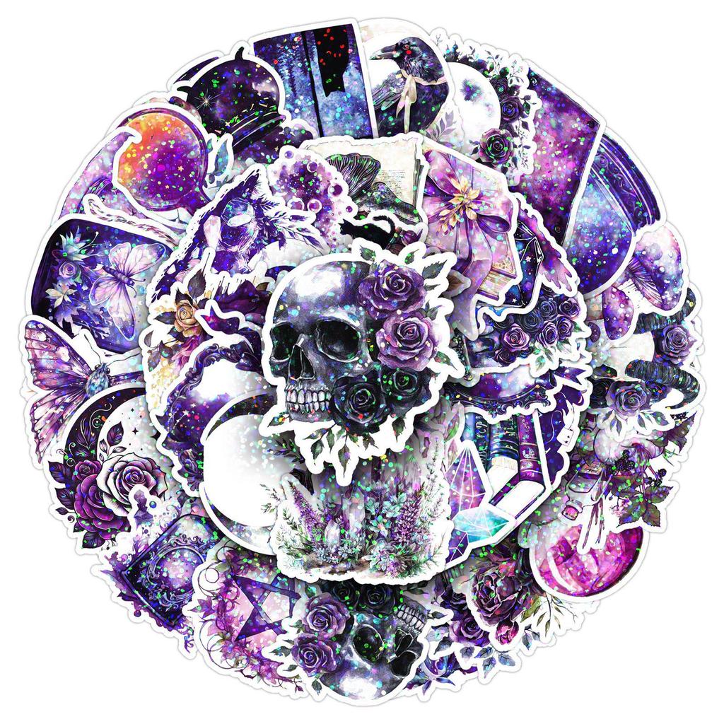 50 Holographic Witch Stickers: Waterproof Halloween Magic Film Sheets