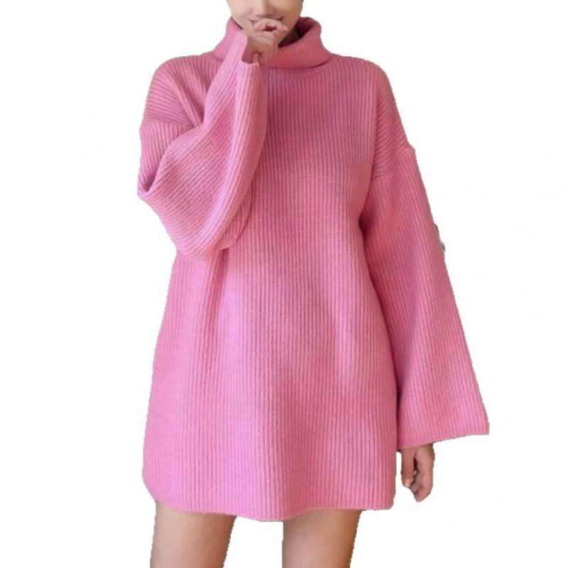 Oversized High Neck Knit Sweater Women Fall Winter Loose Fit Solid Color Chunky Pullover Streetwear