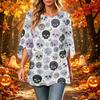 Women's Halloween Print Casual Loose Fit Three-Quarter Sleeve Round Neck Top