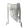 Spot simple white T-shirt autumn and winter new flared sleeve bottoming shirt temperament slim and thin women's clothing