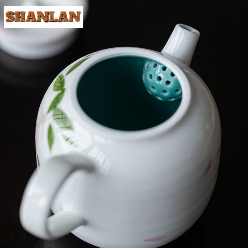 145ml Turquoise Green Hand-painted Wisteria Flower Teapot Antique Tea Infuser Pot Tea Soaking Kettle With Ball Hole Cafes Craft