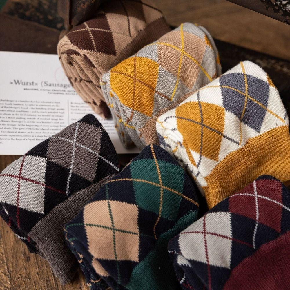 Streetwear Stripe Check Socks Elastic British Style Long Socks Cute Knee High Stockings Student