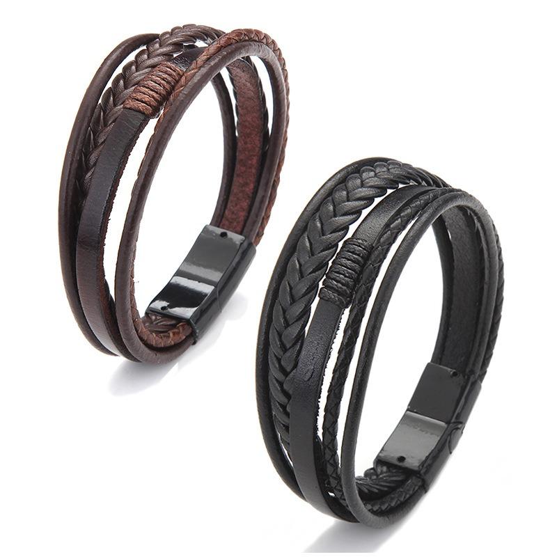 Leather Cord Handwoven Bracelet Men's Bangle Ethnic Style Good Luck Charm