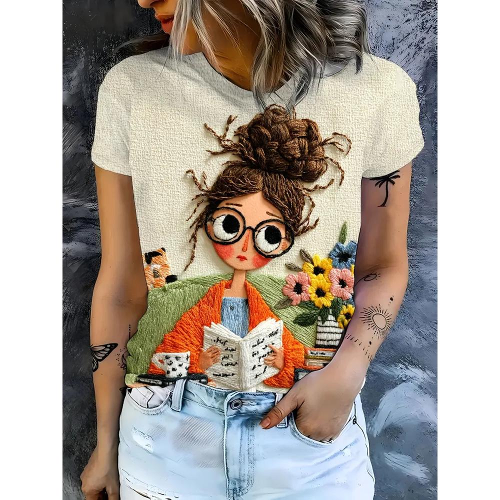 Fashion Women's Printed T-Shirt Casual Versatile Short Sleeve Daily Comfort Short Sleeve Simple T-Shirts Women’s