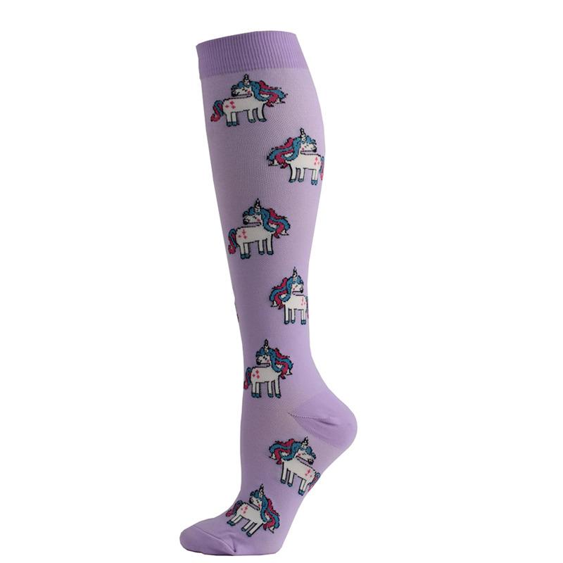 Huayasx Cute Compression Stockings Women Men Pressure Socks Compress Sports Rainbow Horse Dog Fox Cats Pattern Nylon Funny S/M