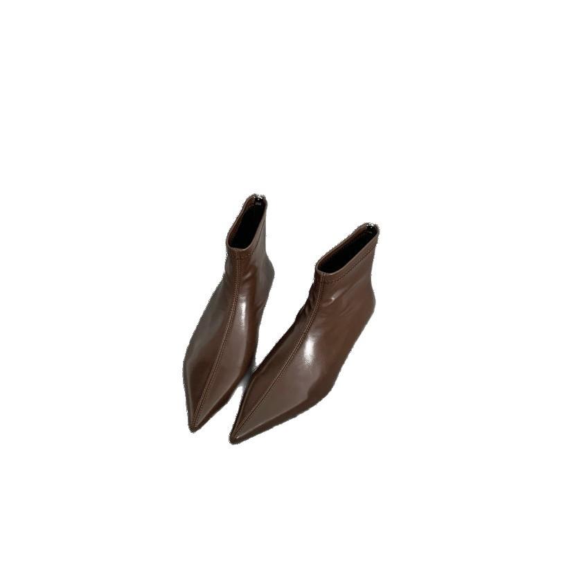 2025 autumn single boots pointed head Korean version fashion boots low heel short boots women's rear zipper and ankle boots temperament flat bottom