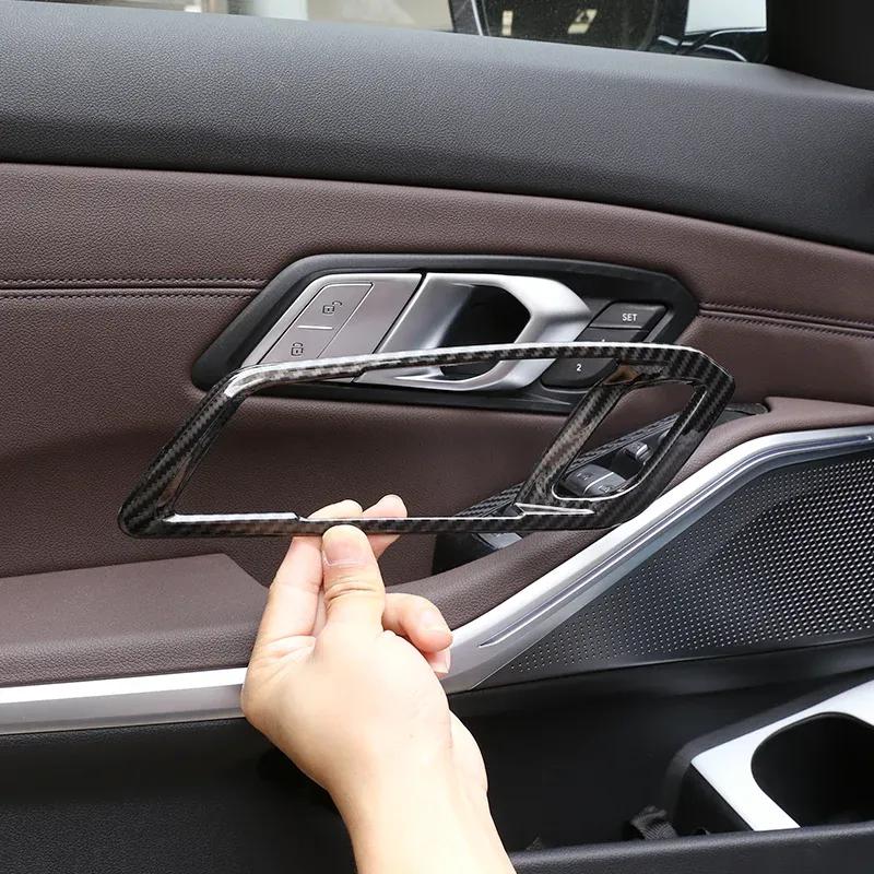 Car Interior Door Handle Bowl Cover Trim Frame Carbon Fiber Look Stickers for BMW 3 Series G20     Accessories