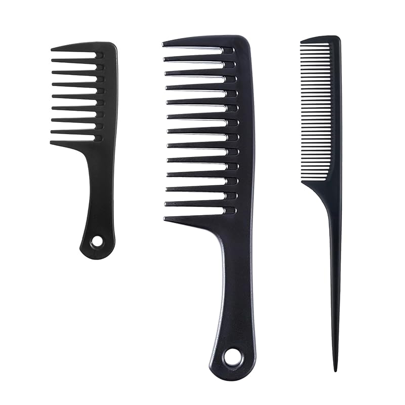 3PCS Hair Comb Set,Small Mini Wide Tooth Comb,Large Wide Tooth Comb,Rat Tail Comb,Portable Travel Shower Purse Pocket Hair Detangling Combs Fine