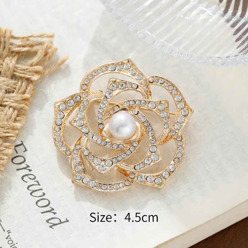 Fashion Pearl Camellia Flower Brooch For Women Girls Elegant Versatile Corsage Coat Dress Lapel Pins Clothing Accessories Gifts