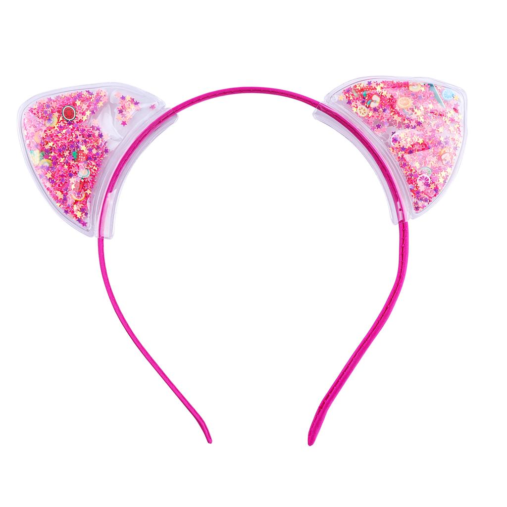 Čelenka s kočičími oušky pro dívky Průhledná flitrová s tekutým pískem Vlasové obruče Roztomilé vlasové doplňky pro každodenní nošení, na párty, cosplay