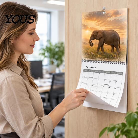 Wildlife Elephant Theme Planner Calendar 2027, 12-Month Wall with Spiral Binding, Thick Paper Monthly Schedule for Home Office, Gift Animal