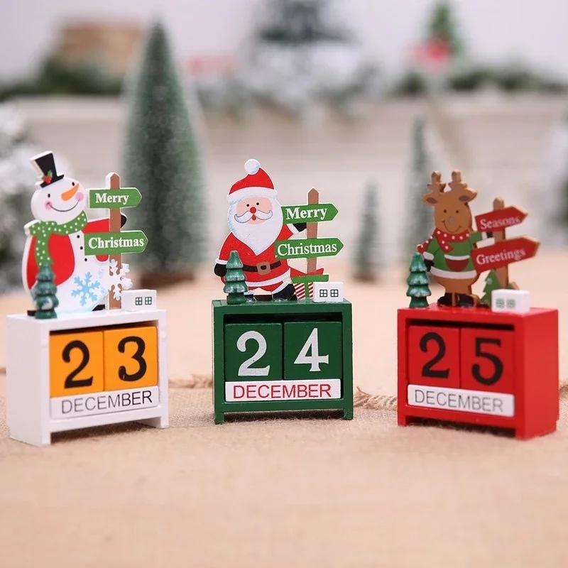 Advent Calendar Wooden Merry Christmas Ornaments Decorations for Home Xmas Table Decor New Year Cute Office Desk Accessories
