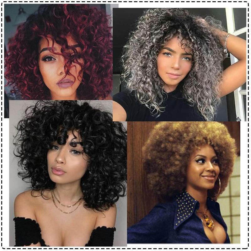 XINRAN Kıvırcık Doğal Siyah Gri Ombre Saç Isıya Dayanıklı Sentetik Peruk Kadınlar İçin Patlamalı Karışık Kahverengi ve Sarı Peruk