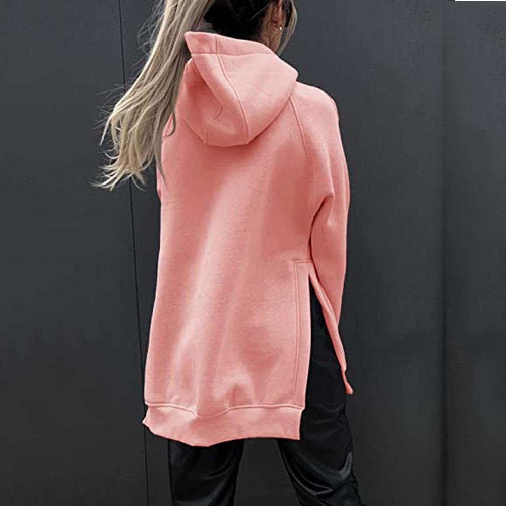 Long Sleeve Hooded Padded Women's Sweatshirt Solid Color Pocket Loose Hooded Sweatshirt Plus Size Women