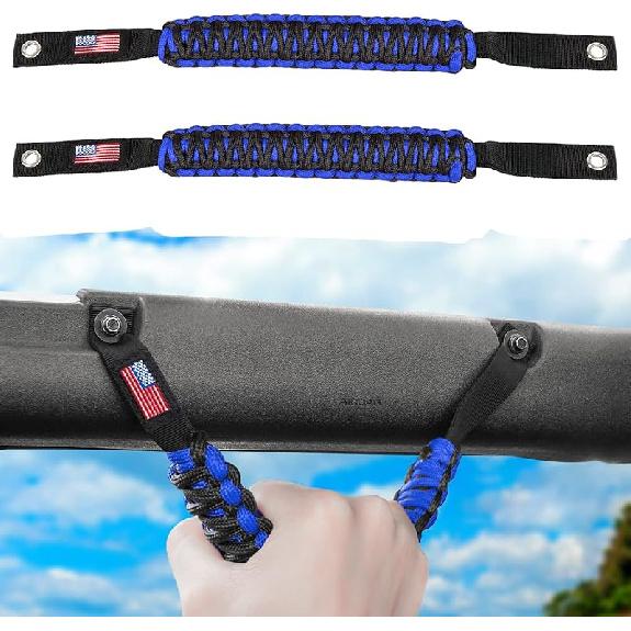 E-Cowlboy Roll Bar Grab Handles Paracord Grip Handle For Ford Bronco    2024 2-Door 4-Door Interior Accessories Premium Paracord US Flag (Black 4