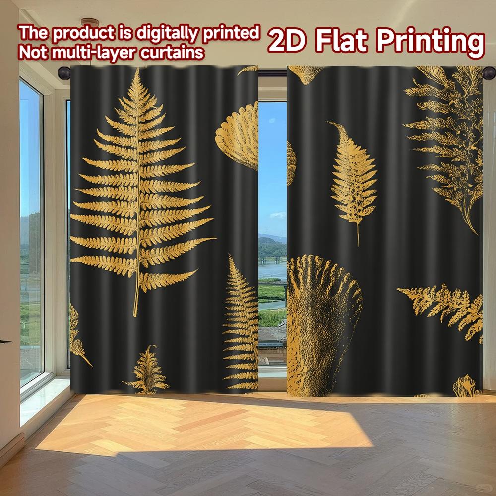 

Set Of 2 Flat Printing Curtains Without Rod Golden Leaf Design Women Is Day Holiday Digital Durable Curtain Made Polyester W100*H70(CM)-Hooks&2PCS