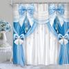 Cortină de Duș cu Fundă de Lux Albastru Alb Satin Draperii Ciucuri Perla Design Elegant Impermeabil Lenjerie de Baie Element Decorativ Romantic pentru Casă