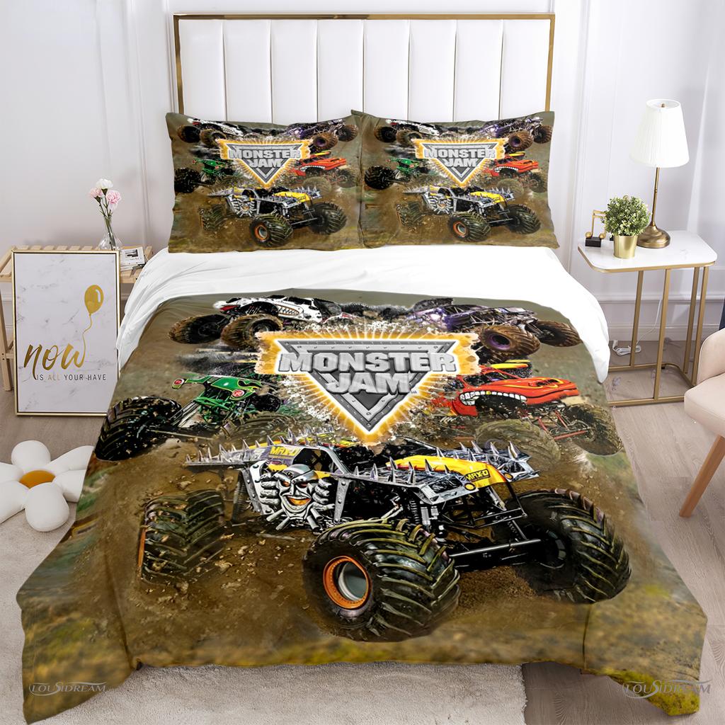 Monster Truck Duvet Cover Catroon Monster Jam Bedding Sets Soft Quilt Cover And Pillowcases For Teens Single/Double/Queen/King