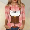 Haut Décontracté pour Femme à Manches Trois Quarts Imprimé Oktoberfest Col Rond Léger Coupe Confortable Chemisier pour un Usage Quotidien