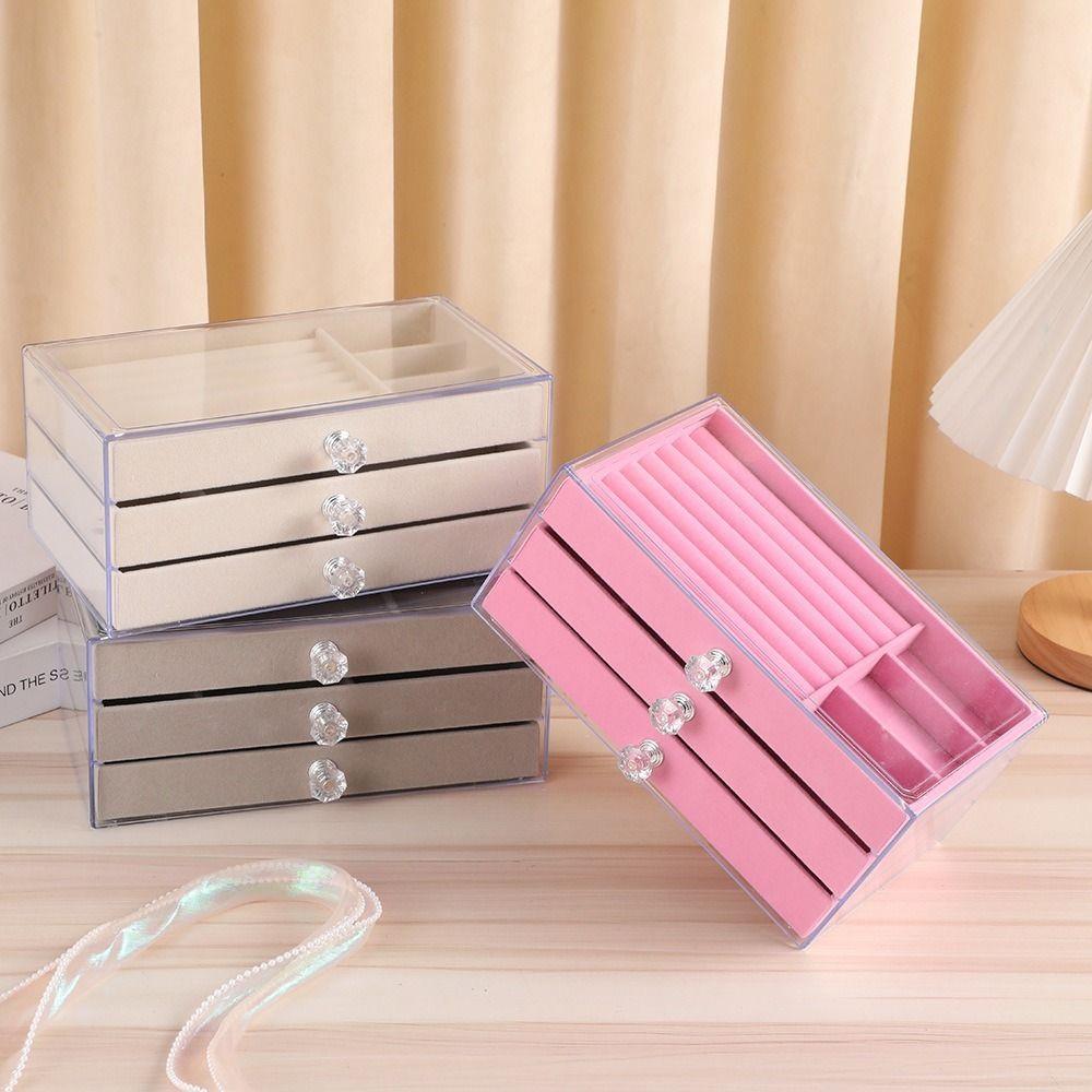 3-Tier Three Drawer Jewelry Box Transparent Earrings Jewelry Box Jewelry Storage Box Home