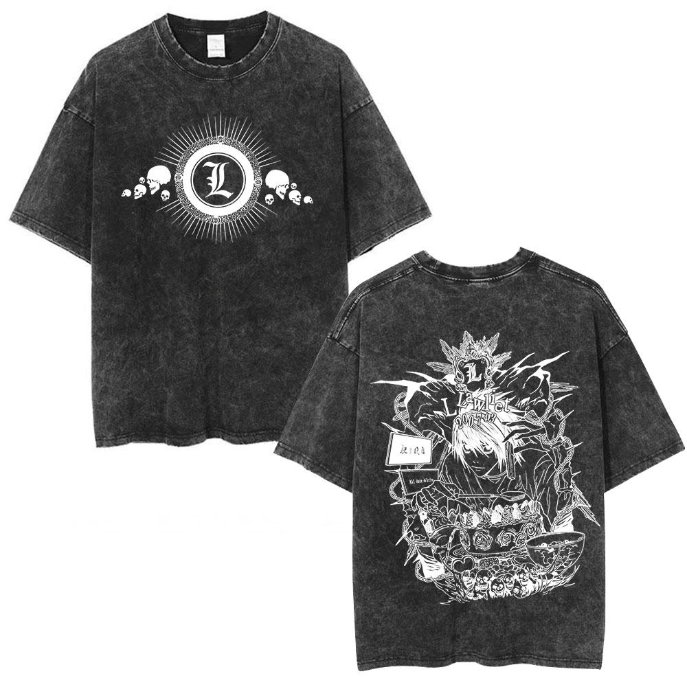 Anime Death Note Vintage Washed T Shirt Manga Yagami Light Misa Amane Graphic Tshirt Male Women Fashion Cotton Casual T Shirts