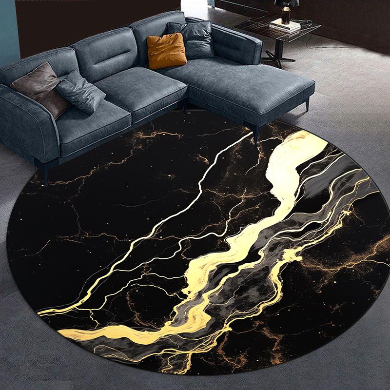 Abstract Marble Round Carpet Living Room Black Warm Fluffy Hanging Chair Mat Bedroom Bedside Area Rug Large Size Cloakroom Rugs