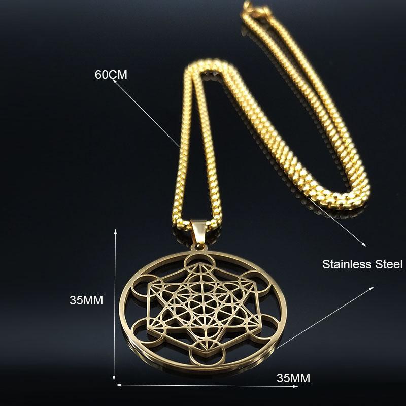 Yoga Hindu Buddhism Flower of Life Stainless Steel Necklace Gold Color Sacred Geometry Symbol Necklace Jewelry collares N620S0