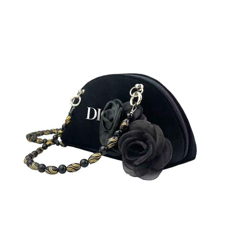 Dior [Přizpůsobitelná kosmetická taštička] BNK Sametová Růžová Látka Umělecký Styl Ležérní a Všestranná Intelektuální Elegantní Luxusní Květinová Dekorace Úložný Prostor