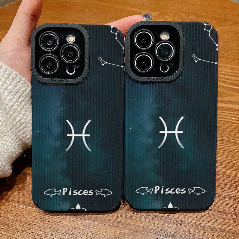 Vertical Leather Shell Pisces Printed Patterned Shockproof Soft Silicone Case with Camera Lens Full Protection for IPhone Samsung